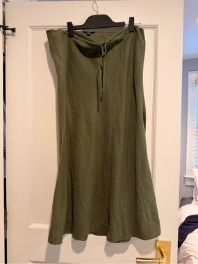 Whistles Khaki Linen Bais Cut Skirt
